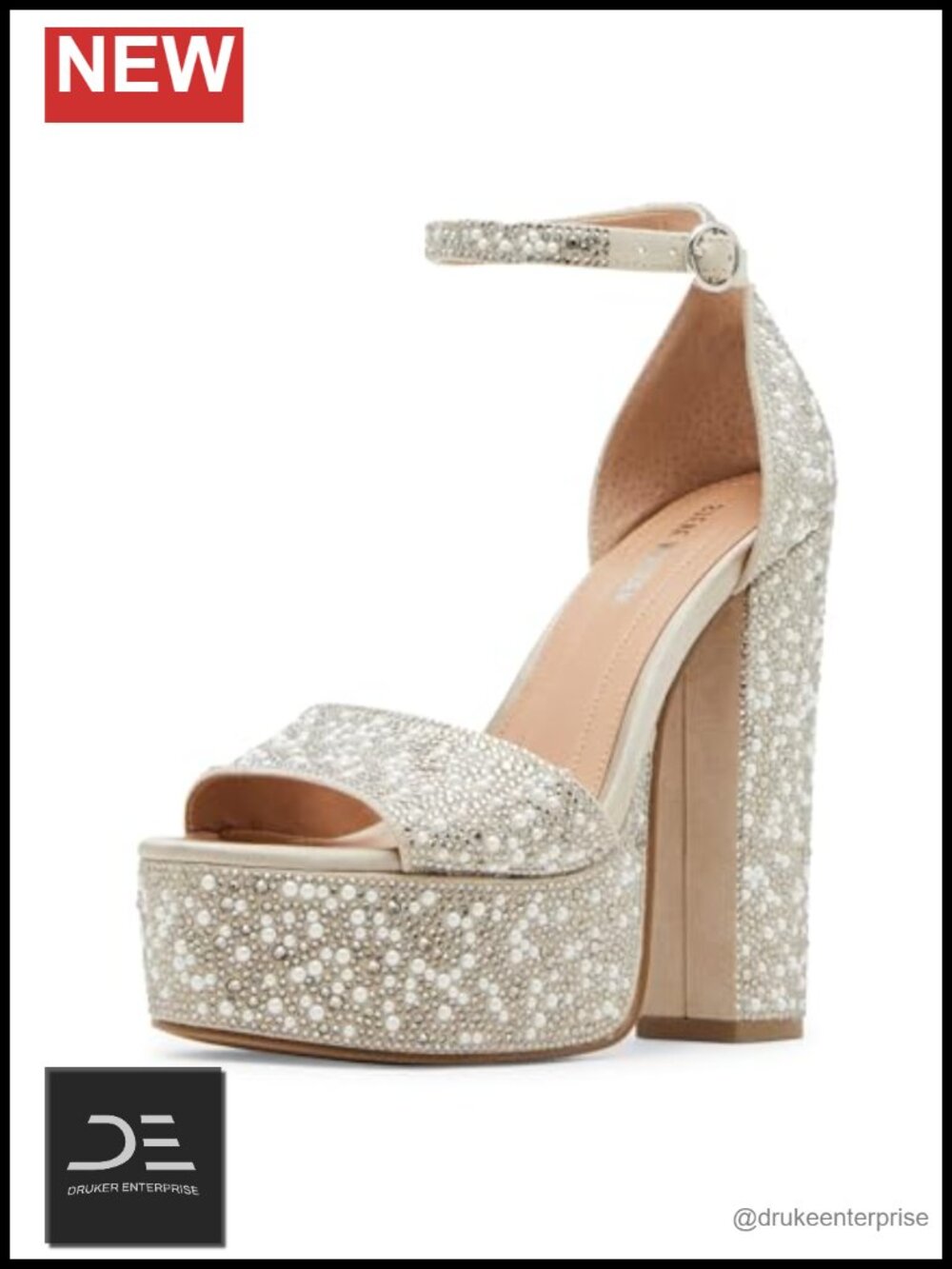 Steve Madden Glam Block Heel Ankle Strap Pump Sandal PU